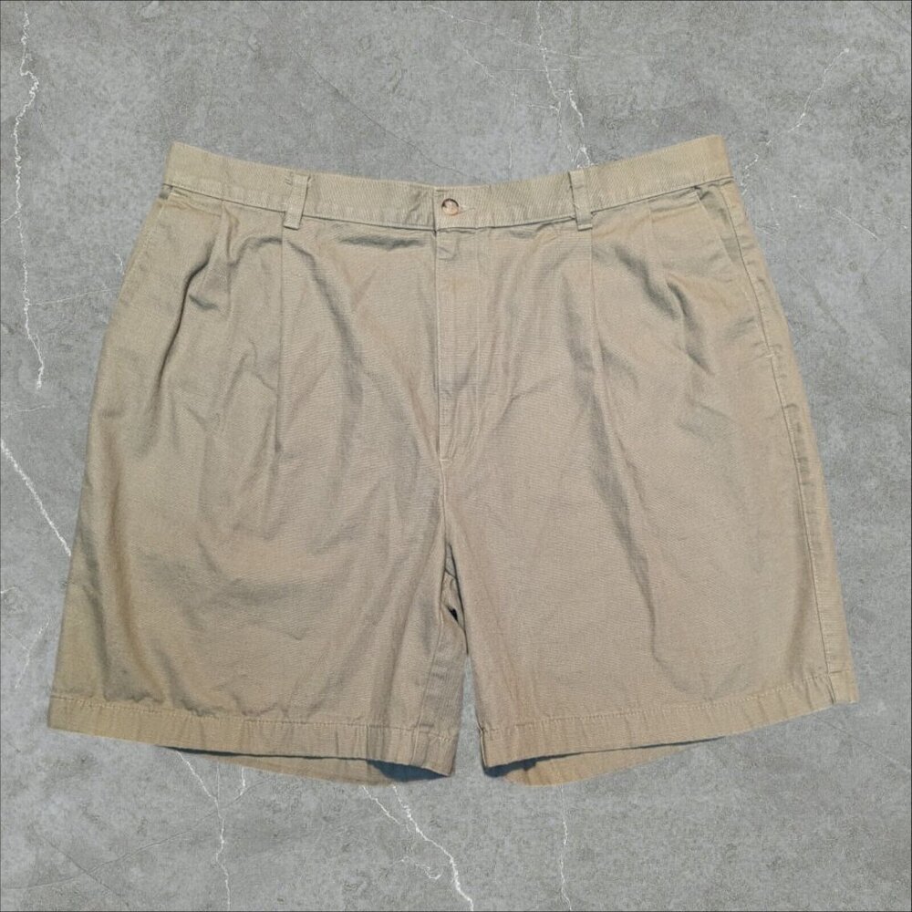 Haggar Mens Khaki Shorts Tan‎ Pleat Front Size 40 (38W) EUC Heavy Canvas Hiking